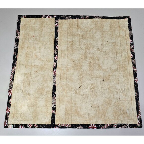 Handcrafted Christmas Quilted Placemats 20x14.5" set/2 peppermints black red whi - Picture 8 of 10